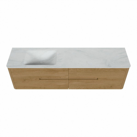 Mondiaz CIRO-DLUX Ensemble de meubles de salle de bains - 180x45x50cm - lavabo Solid surface Opalo - 1 vasque à gauche - sans trous de robinet - 4 tiroirs - Chêne SW1531042