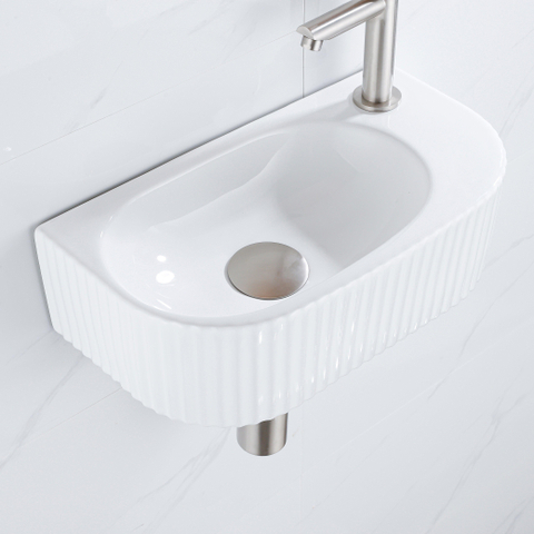 QeramiQ Blend pack lave-mains – demi-rond – 40 x 21,5 x 12 cm – céramique blanc brillant – robinet inox brossé SW1233015