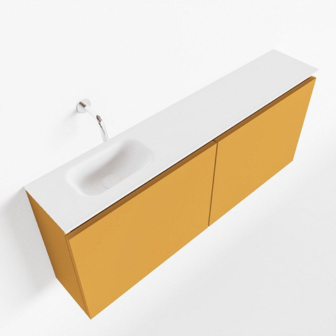 MONDIAZ TURE Toiletmeubel 120x23x50cm met 0 kraangaten 2 deuren ocher mat Wastafel Eden links Solid Surface Wit SW475076