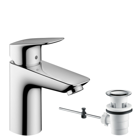 Hansgrohe Logis 1 greeps wastafelkraan - 100 met trekwaste - hoogglans chroom 0605647