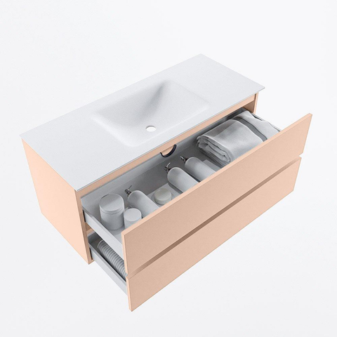 MONDIAZ VICA Ensemble meuble de salle de bains - 110cm - sous-meuble rosee - 2 tiroirs - lavabo cloud central - sans trous de robinet - version haute 60cm - talc SW1083295