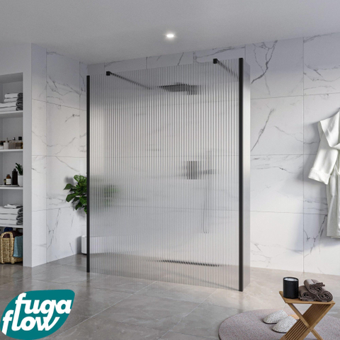FugaFlow Eccelente Vetro Vrijstaande inloopdouche badkamer - 160x200cm - Helder geribbeld - antikalk - 8mm veiligheidsglas - 2 zijwanden 40cm - met wandarmen en hoekprofielen - Zwart mat - SW1125737