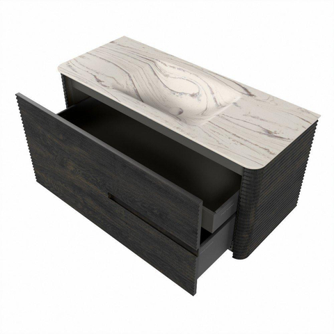 Mondiaz CIRO-DLUX Badkamermeubelset - 110x45x50cm - Solid surface wastafel Nata - 1 wasbak Midden - zonder kraangaten - 2 lades - Shadow SW1532571