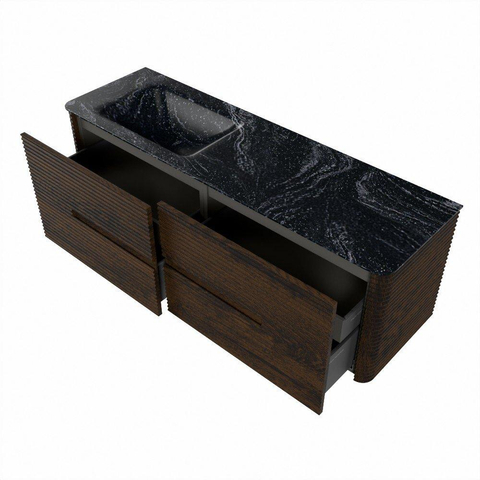 Mondiaz CIRO-DLUX Badkamermeubelset - 150x45x50cm - Solid surface wastafel Lava - 1 wasbak Links - zonder kraangaten - 4 lades - Walnut SW1530174