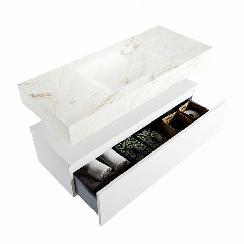 MONDIAZ ALAN - DLUX Badkamermeubelset - 110cm - onderkast - Talc - 1 lade - vrijhangende wastafel - wasbak midden - 1 kraangat - Frappe SW805290