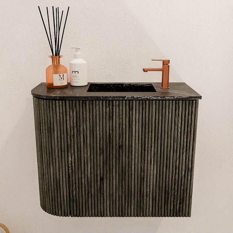Mondiaz JOYA-DLUX Meuble de salle de bains 51,6cm - arrondi gauche couleur Shadow - Vasque FAYE position Droite 1 trou de robinet couleur Lava SW1422836