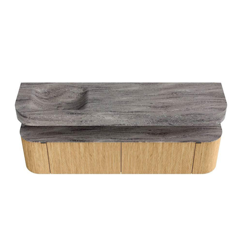 MONDIAZ THOR-DLUX 180cm meuble de salle de bains arrondi gauche + droite couleur Oak avec 2 tiroirs et 2 portes. Vasque suspendue CLOUD Gauche 1 trou de robinet couleur Oza. SW1466304