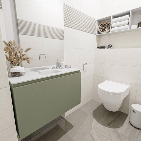 MONDIAZ OLAN Toiletmeubel 80x30x40cm met 0 kraangaten 1 lades army mat Wastafel Lex midden Solid Surface Wit SW473306