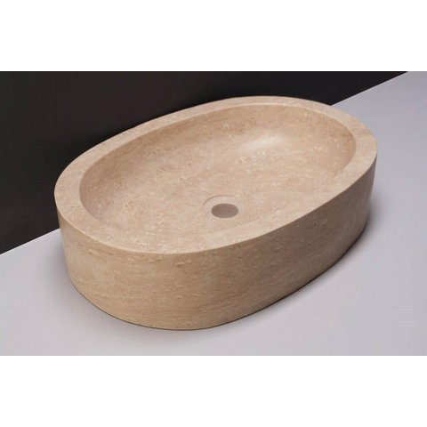 Forzalaqua Firenze waskom 50x30x12cm Ovaal Natuursteen Travertin gezoet FO100020