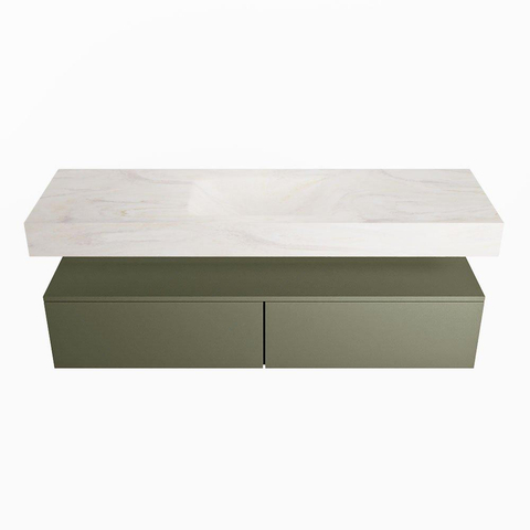 Mondiaz ALAN-DLUX Ensemble de meuble - 150cm - meuble - Army mat - 2 tiroirs - Lavabo Cloud Ostra suspendu - vasque Centre - 0 trous de robinet - Beige SW807770