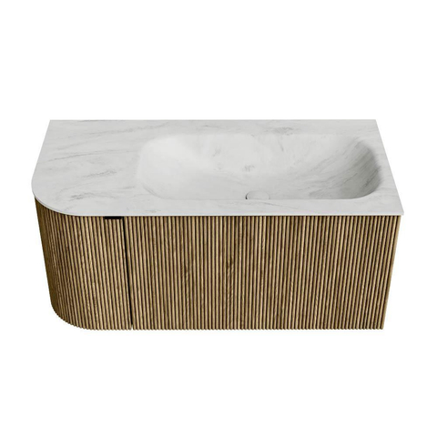 Mondiaz KURVE-DLUX Badkamermeubelset - 95x46x40cm - 1 lade - 1 deur - wastafel solid surface - rechts - zonder kraangat - Dusk SW1415055