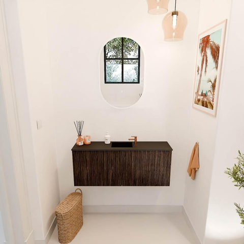Mondiaz JOYA 100cm meuble de salle de bains - couleur Walnut - Vasque FAYE position Milieu 1 trou de robinet couleur Urban. SW1421332