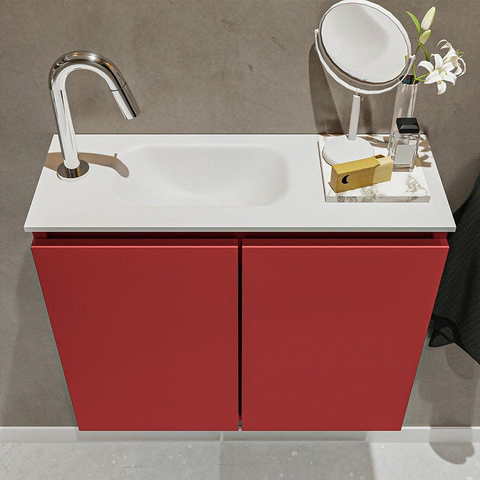 MONDIAZ TURE Toiletmeubel 60x23x50cm met 1 kraangaten 2 deuren fire mat Wastafel Eden links Solid Surface Wit SW475009
