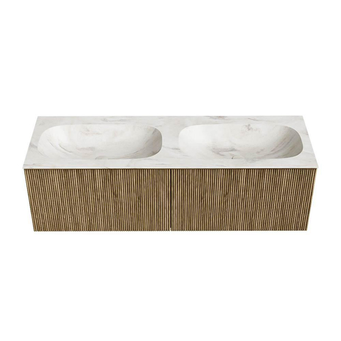 Mondiaz KURVE-DLUX Badkamermeubelset - 140x46x40cm - 2 lade - wastafel solid surface - dubbel - 2 kraangaten - Dusk SW1415188