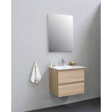 Basic Bella Meuble lavabo céramique avec 1 trou de robinet avec miroir 60x55x46cm Flat Pack Chêne SW538832