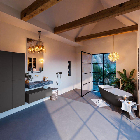 Mondiaz ALAN-DLUX Ensemble de meuble - 100cm - meuble Dark grey mat - 1 tiroir - Lavabo Cloud Lava suspendu - vasque Centre - 0 trous de robinet SW808117