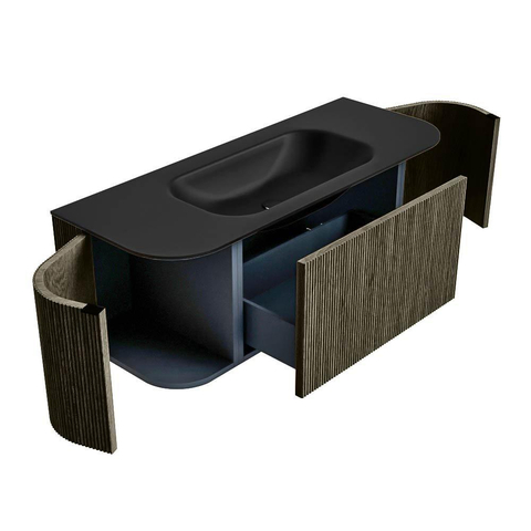Mondiaz KURVE Ensemble de meuble de salle de bains - 120x46x40cm - 1 tiroir - 2 portes - lavabo solid surface - central - sans trou de robinet - Shadow SW1414166