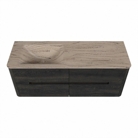 Mondiaz CIRO-DLUX Badkamermeubelset - 130x45x50cm - Solid surface wastafel Arena - 1 wasbak Links - zonder kraangaten - 4 lades - Shadow SW1532281