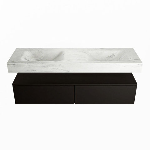 Mondiaz ALAN-DLUX Ensemble de meuble - 150cm - meuble Urban mat - 2 tiroirs - Lavabo Cloud Opalo suspendu - vasque Gauche et droite - 0 trous de robinet SW806304