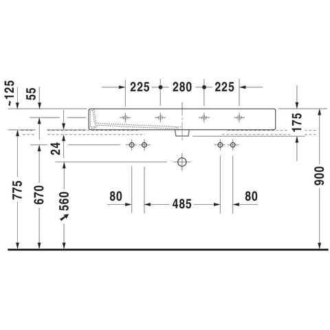 Duravit Vero Dubbele wastafel - 120x47cm - met 2 kraangaten - met overloop - wit 0293351