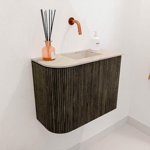 Mondiaz JOYA-DLUX 51.6cm toiletmeubel - ronding links kleur Shadow - Wastafel FAYE positie Rechts Zonder kraangat kleur Frappe. SW1422704