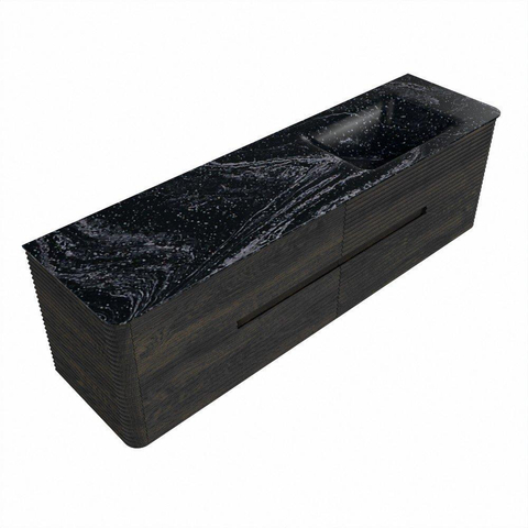 Mondiaz CIRO-DLUX Meuble de salle de bains - 170x45x50cm - Plan-vasque solid surface Lava - 1 lavabo à droite - 1 trou de robinet - 4 tiroirs - Shadow SW1532487