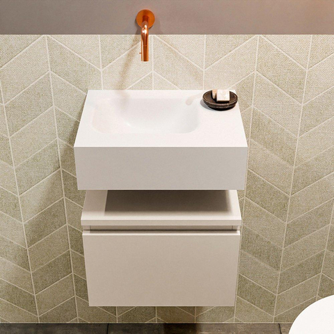 MONDIAZ ANDOR Toiletmeubel 40x30x30cm met 0 kraangaten 1 lades linen mat Wastafel Lex links Solid Surface Wit SW474162