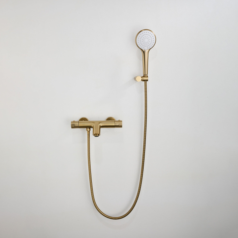 Adema Sparkle 2.0 Badset - thermostatische badkraan - handdouchehouder - ronde handdouche - metalen doucheslang - goud mat SW1530117