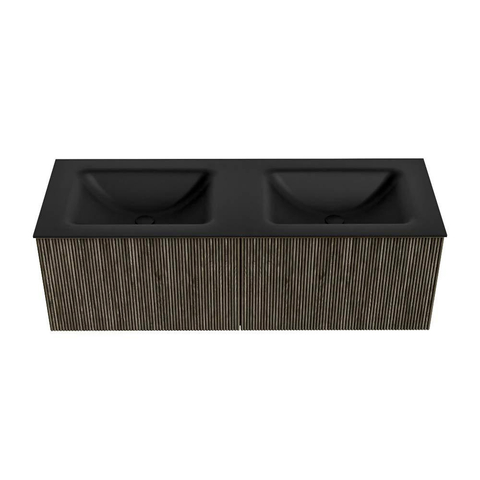 Mondiaz KURVE Ensemble de meubles de salle de bains - 130x46x40cm - 2 tiroirs - lavabo solid surface - double - sans trou de robinet - Shadow SW1414287