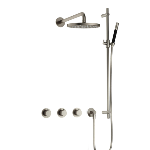 Hotbath Cobber IBS70 Regendoucheset - inbouw - 38.5cm wandarm - 20cm ronde hoofddouche - staafhanddouche - glijstang - geborsteld nikkel (RVS) SW678012