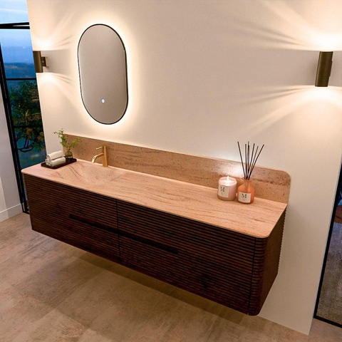 Mondiaz CIRO-DLUX Badkamermeubelset - 190x45x50cm - Solid surface wastafel Saba - 1 wasbak Links - 1 kraangat - 4 lades - Walnut SW1530790