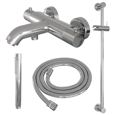 Robinet de baignoire à encastrer Brauer Chrome - barre de douche - 2 fonctions - 2 boutons avec relief - douchette à main 1 fonction - chrome SW1164712