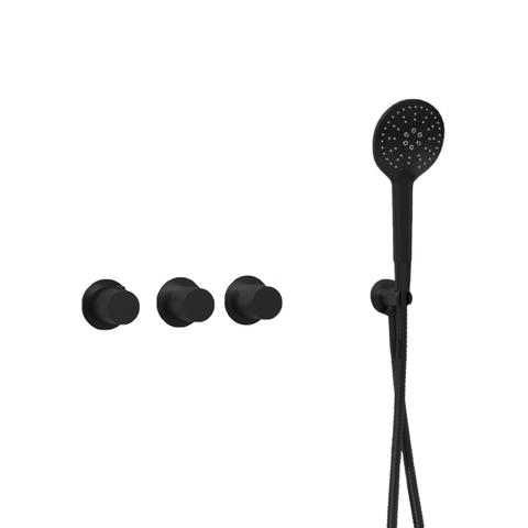 Fortifura Nebbio Ensemble combiné bain - mitigeur thermostatique - coude mural avec support de douchette - flexible de douche métallique - douchette ronde - Remplissage-vidage de baignoire - noir mat SW1238054