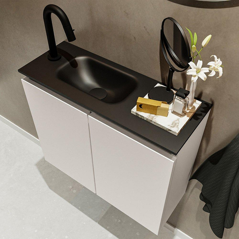 MONDIAZ TURE Toiletmeubel 60x23x50cm met 1 kraangaten 2 deuren linen mat Wastafel Eden links Solid Surface Zwart SW475412