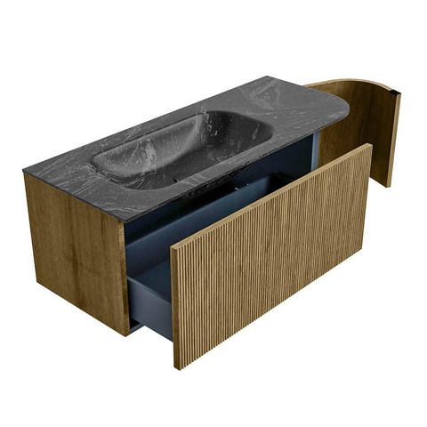 Mondiaz KURVE-DLUX Ensemble de meuble de salle de bains - 115x46x40cm - 1 tiroir - 1 porte - lavabo solid surface - gauche - 1 trou de robinet - Dusk SW1415267