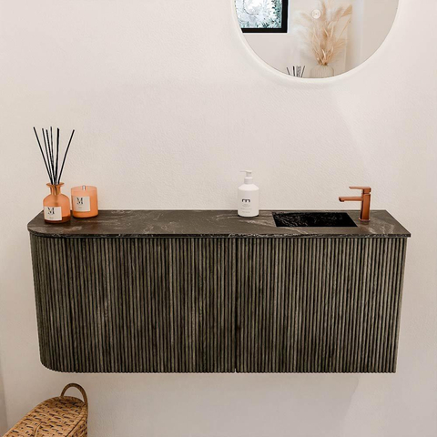 Mondiaz JOYA-DLUX Meuble de salle de bains - 101,6cm - arrondi gauche couleur Shadow - Vasque FAYE position Droite 1 trou de robinet couleur Lava SW1422980
