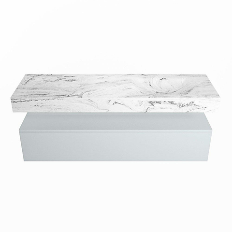 Mondiaz ALAN-DLUX Ensemble de meuble - 150cm - meuble Clay mat - 1 tiroir - Lavabo Cloud Glace suspendu - vasque Droite - 0 trous de robinet SW806206