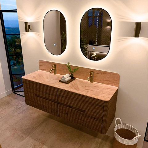 Mondiaz CIRO-DLUX Badkamermeubelset - 150x45x50cm - Solid surface wastafel Saba - 2 wasbak Dubbel - 2 kraangaten - 4 lades - Dusk SW1533350