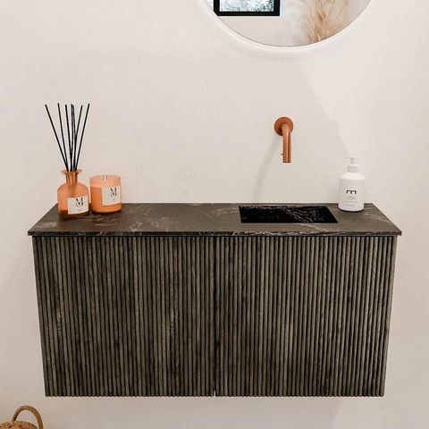 Mondiaz JOYA-DLUX Meuble de salle de bains 80cm - couleur Shadow - Vasque FAYE position Droite Sans trou de robinet couleur Lava SW1422852