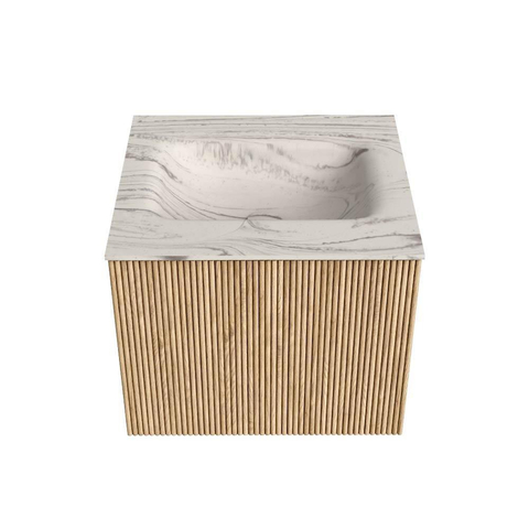 MONDIAZ KURVE-DLUX Meuble de salle de bains 50cm couleur Chêne avec 1 tiroir et 0 porte. Lavabo GRUNNE Central 1 trou de robinet Nata. SW1432047