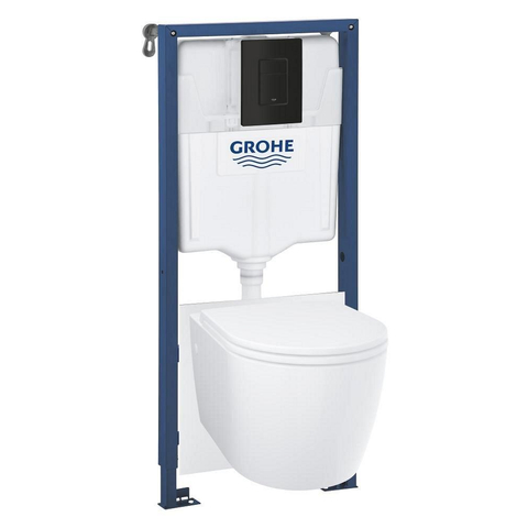 GROHE Solido Start Round toiletset diepspoel - rimless - GROHE Rapid SL inbouwreservoir - softclose toiletzitting - bedieningsplaat mat zwart SW1244474
