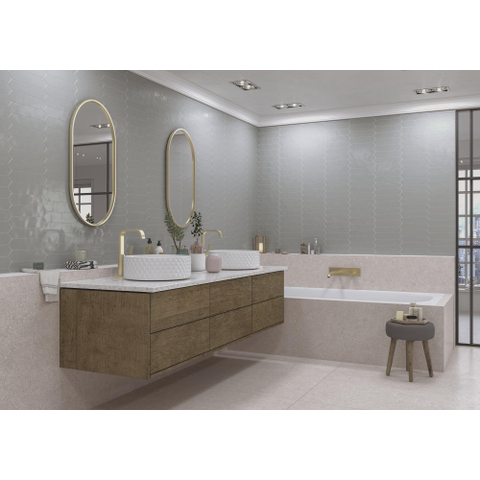 ÉCHANTILLON Terravito Ulvara Carrelage mural - 6.5x33.2cm - 8mm - Hexagone - Gris brillant SW736301