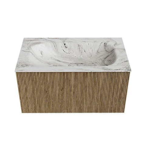 Mondiaz KURVE-DLUX Badkamermeubelset - 80x46x40cm - 1 lade - wastafel solid surface - midden - zonder kraangat - Dusk SW1415456