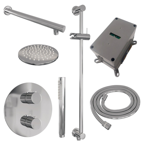 BRAUER Chrome Edition douche thermostatique encastrée - 3 voies - rond - ensemble 85 - douche principale de 20 cm - bras mural droit - douchette à main - flexible de douche - barre de douche intégrée - chrome SW1158976