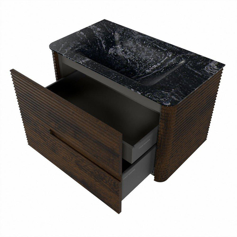 Mondiaz CIRO-DLUX Badkamermeubelset - 80x45x50cm - Solid surface wastafel Lava - 1 wasbak Midden - 1 kraangat - 2 lades - Walnut SW1530131