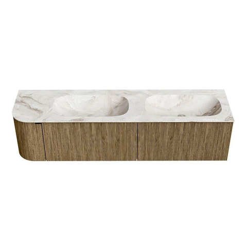 Mondiaz KURVE-DLUX Badkamermeubelset - 175x46x40cm - 2 lade - 1 deur - wastafel solid surface - dubbel / rechts - 2 kraangaten - Dusk SW1415032