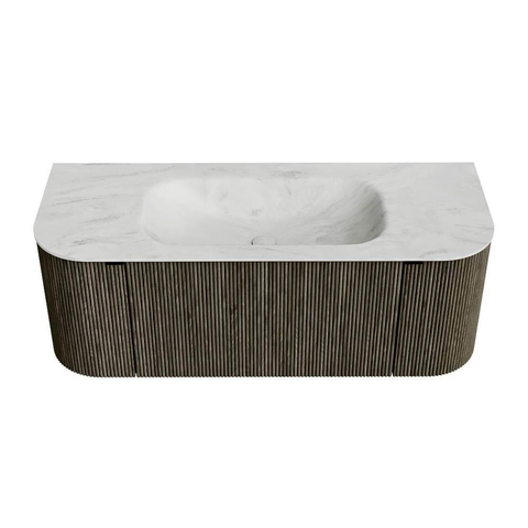 Mondiaz KURVE-DLUX Ensemble de meuble de salle de bains - 120x46x40cm - 1 tiroir - 2 portes - lavabo Solid Surface - au milieu - sans trou de robinet - Shadow SW1416091