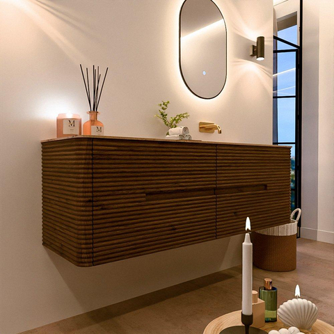 Mondiaz CIRO-DLUX Ensemble de meubles de salle de bains - 150x45x50cm - Plan vasque solid surface Arena - 1 bassin à droite - sans trous de robinet - 4 tiroirs - Dusk SW1533130