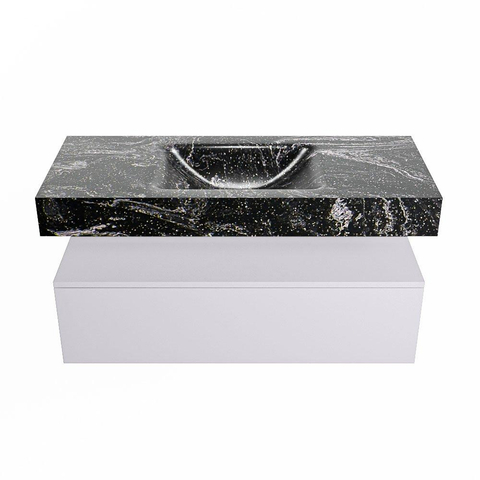 Mondiaz ALAN-DLUX Ensemble de meuble - 110cm - meuble Cale mat - 1 tiroir - Lavabo Cloud Lava suspendu - vasque Centre - 1 trou de robinet SW808290