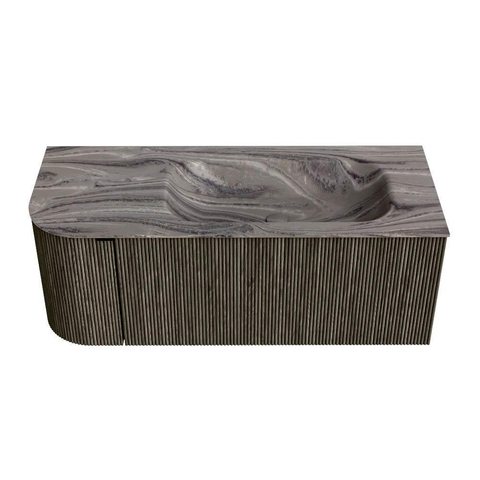 MONDIAZ KURVE-DLUX Meuble de salle de bains 115cm arrondi à gauche couleur Shadow avec 1 tiroir et 1 porte. Lavabo BIG SMALL à droite 1 trou de robinet Sombra. SW1433761